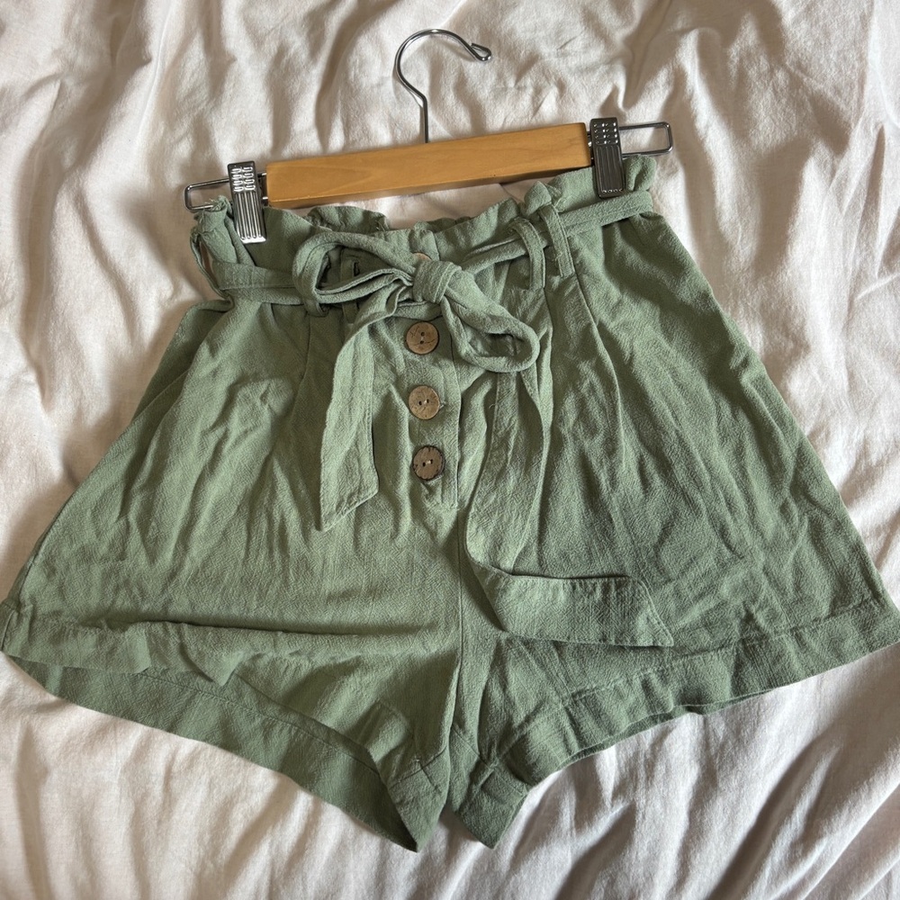 Sage Green High Waist Women's Shorts